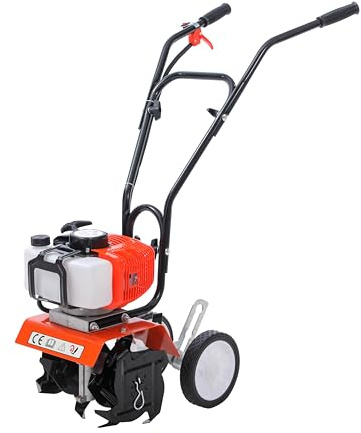 TOPWAY Motocoltivatore da giardino a benzina 52 CC a 2 tempi, mini coltivatore rotovatore e rototiller, larghezza di lavoro 25 cm, per preparazione del terreno, modello 653305