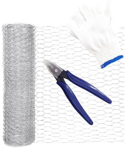Happyyami Filet Métallique Hexagonal Galvanisé 0,4m X 5m pour Jardinage, Rouleau de Grillage à Poules Pince Coupante et Moufles, Treillis en Fil de Fer pour Clôture Poulailler et Protection