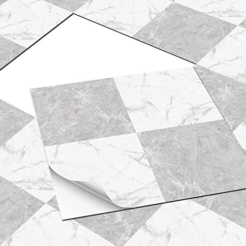 Vinyl Flooring for Bathroom and Kitchen Floor Tiles Self Adhesive 30x30cm Peel and Stick Floors Tile Waterproof Vinyl Floor Tiles Stick on Floors Tile Grey and White - 10pcs