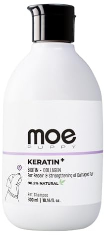 Moe Puppy Keratin Plus Pet Shampoo for Repair and Strengthening Damaged Fur Natural Pet Shampoo Made with Plant Based Ingredients Sulfate & Paraben Free, pH Balanced for Dogs and Cats White 300 ml