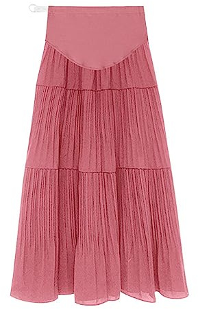 ACMEDE Gonna da Donna maternità con Volant Estivo Casual Gonna Lunga Premaman Tinta Unita Vintage a Pieghe Maxi Gonna a Strati Donna Gravidanza A-Line Gonna a Dondolo in Chiffon