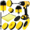 AOUVT Bürstenaufsatz Bohrmaschine Set, 10 Stück Bohrbürsten, Akkuschrauber Bohrbürste, Reinigungsbürste Felgenbürste Scrubber Reinigung Kit für Küche, Auto, Bad, Keramikfliesen, Grill（Gelb）