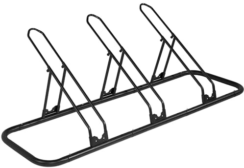 CyclingDeal Bicycle Floor Parking Rack Stand - for Mountain MTB Road Bike - Indoor Home Garage Storage - Adjustable 3 Bikes