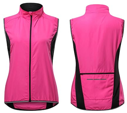 ARMAAN Chaleco de Ciclismo para Mujer Ultraligero con Cuello Alto Softshell Chaleco para Correr Reflectante a Prueba de Viento Impermeable Bicicleta sin Mangas Chaqueta Ciclismo MTB Trajes,Pink-S