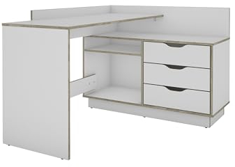 byLIVING Winkelschreibtisch Belfast/Rechts oder Links montierbar / 3 Schubkästen/Weiß - Kanten in Sonoma Eiche/Bürotisch/Eckschreibtisch/Schreibtisch/B 129, H 83,5, T 105 cm