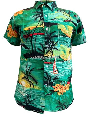 look now Mens Hawaiian Shirt STAG DO Palm Tree Aloha Holiday Beach Summer Fancy Party (UK, Alpha, L, Regular, Regular, C72 - Lime)