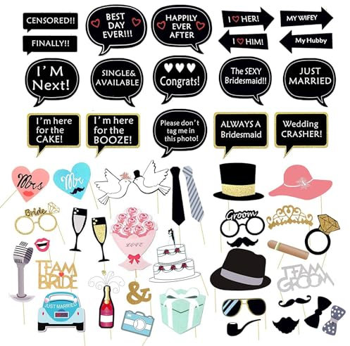 52 Stück Foto Requisiten, Hochzeit Photo Booth fotobox Requisiten, Dekorationen für Wedding Partydeko