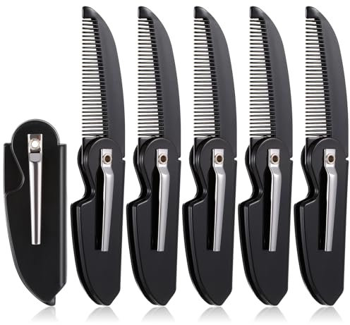 Yuanchu Faltbarer Schnurr bartkamm, Kleiner Taschenkamm für Männer Tragbarer Styling Haarkamm Schwarze Bartbürste für die tägliche Pflege das Stylen von Haar Bart oder Schnurrbart