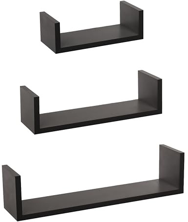 H HANSEL HOME Estantería de Pared, Juego de 3 Estantes, Baldas Flotantes, Estanteria Flotantes de Pared, Montaje Oculto, Juego de Baldas para Libros y Objetos de Decoración, Negro, 42/32/22cm