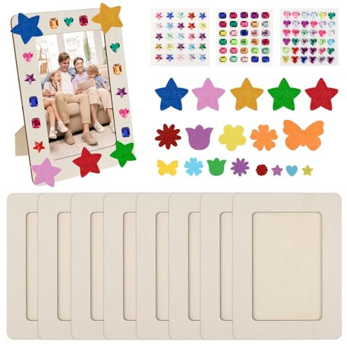 JABNOW Set di 8 Cornici In Legno Foto da 19 X 14 Cm per Lavori di Artigianato con Adesivi di Pietre Glitterate, Cornice per Foto Esposizioni da Tavolo per Bambini per la Pittura Artigianale