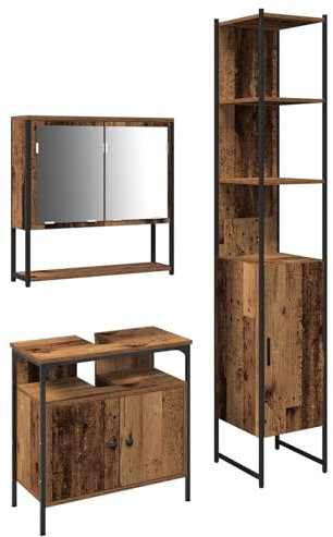 vidaXL Armario para el Lavabo de baño con Lavabo Integrado, Estilo Madera Antigua, Hecho de Madera, con 3 Puertas y 5 estantes. Tiene un diseño rústico y un Acabado Texturizado gua