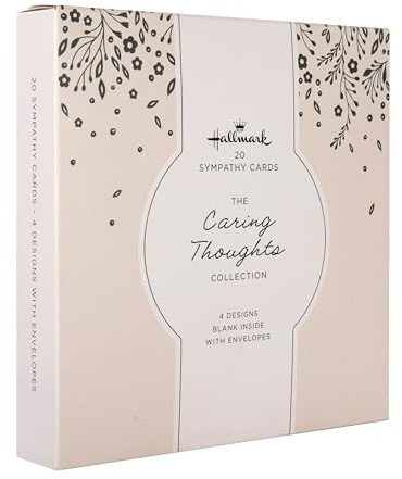 Hallmark Sympathy & Caring Thoughts Cards, 20-Pack, 4 Designs | Gone too Soon, Floral, Size 16cm x 16cm, White Envelopes, Blank Inside for Your Own Personal Message