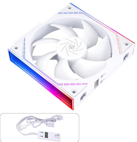 TR-TL-M12QRW CPU Fan Wireless Splicing 120mm Case Cooler, PWM Connector Silent Computer Cooling with S-FDB Bearing Building Blocks PC Fan with ARGB Mirror Light Effect,low Noise,White