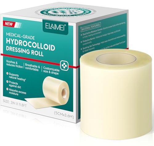 Hydrocolloid Roll for Wound Care, Cuttable Hydrocolloid Bandages 5cm*3.6m, Waterproof & Flexible Wound Dressing Roll, Ultra Absorbent, Self-Adhesive, Safe and Effective