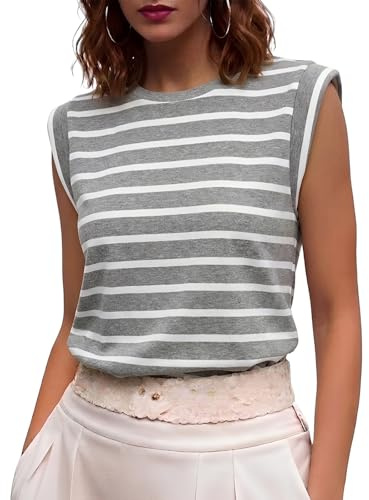 Cuptacc Camiseta sin Mangas Mujer Basica Tank Top Cuello Redondo | Cuello Redondo,Básico,Holgado,Informal,Holgado,Cómodo,Sin Mangas,Transpirable,Manga Corta Ajustada,Oficina