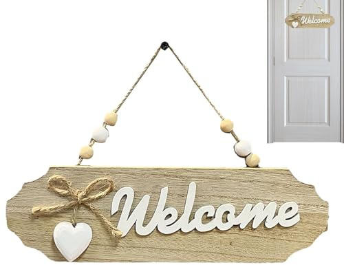 Targhetta di benvenuto per la porta di casa, ovale, in legno, 30 x 20 cm, design con lettere per la casa, decorazione rustica, perfetta per posti di lavoro, caffè, appartamenti, ingresso