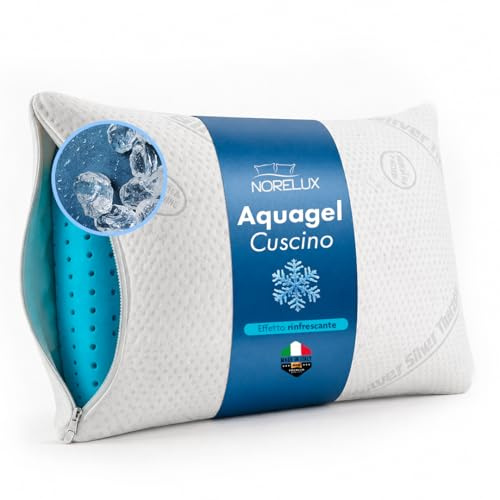 NORELUX Aquagel Cuscino per Dormire Forato con Schiuma ViscoGreen e Gel Termoregolatore, Cuscino Cervicale Ergonomico Traspirante e Federa Lavabile, OEKO-TEX Standard 100, 71x41x15 cm, Made in Italy
