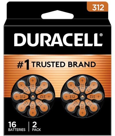 Duracell PGD DA312B16 Hearing Aid Battery, Zinc Air, 312 Size (Pack of 16)