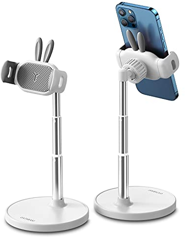 nediea Niedlicher Handy Ständer für Tisch, Verstellbare Hase Handyhalterung, 360 Drehung Einstellbar Handy Halter kompatibel mit Smartphones 4-7 Zoll Geräte (Weiß)