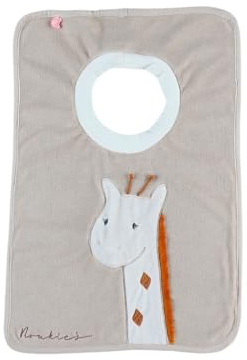 Noukie's - Bavoir Bébé Beige avec Son Intégré – Fermeture Scratch – Protection Repas Bébé – Bavoir Ludique et Sensoriel – Girafe