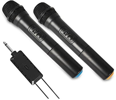 ZONADAH Dual Wireless Microphone, Rechargeable Mic System with Receiver and Anti-Slip Ring, 30-100 meters Transmission Distance for Karaoke Singing, Public Speech, Wedding, Stage, Outdoor Activity