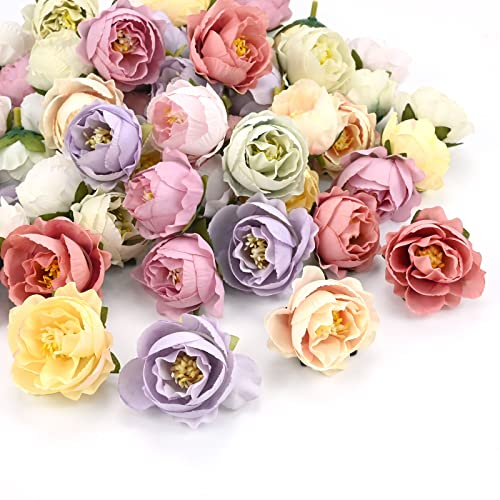 50 Stück Künstliche Blumen, 4cm Kunstblumen Rosen Blütenköpfe, Kunstblumen Seide Kunstblumen Köpfe Deko für Hochzeit Feste Partei Deko DIY Girlande Kopfschmuck Basteln