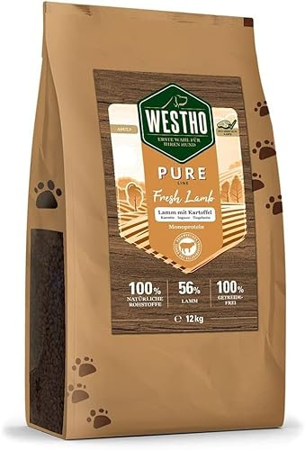 WESTHO Trockenfutter Pure Lamm & Kartoffel 12 kg | 56% Lamm | Getreidefrei & Sensitiv | Hundefutter bei Unverträglichkeiten und Allergien | Für ausgewachsene Hunde jeglicher Rasse