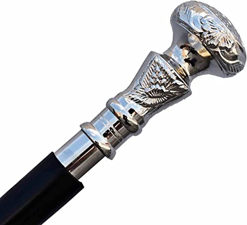 Aasiya Nautical Vintage Silver Brass Head Walking Cane – Handmade Wooden Walking Stick for Men & Women – Antique Style Rosewood Cane with Brass Handle – Collectible Gift for Seniors & Gentlemen