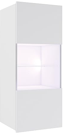 Lomadox Hängevitrine mit Glasboden und Glasrahmentür in weiß Hochglanz, B/H/T ca. 45/117/32 cm