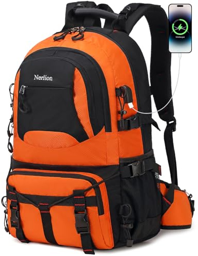 Nerlion 40L Hiking Backpack Travel Backpack for Men Women Camping Waterproof Outdoor Hiking Daypack Lightweight Backpack (Orange)