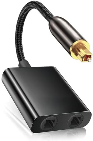 Raykce Toslink Optical Cable Splitter 1 In 2 Out Gold Plating Splitter Digital Optical Audio Cable Switcher Converter Optical Fiber Cable for TV DVD Amplifier Soundbar (Black)