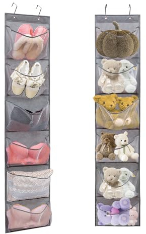 TEMUORG 2 Pack Over the Door Shoe Organizer Hanging Stuffed Animals Storage Diaper Holder Clothes Shelve for Closet with 6 Large Pockets (Mesh Pockets - 2 Pack)