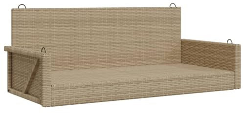 vidaXL Banco Columpio de ratán sintético Beige 119x56x48 cm, Silla Colgante, Asiento Columpio, Silla Colgante de ratán, Silla Hamaca