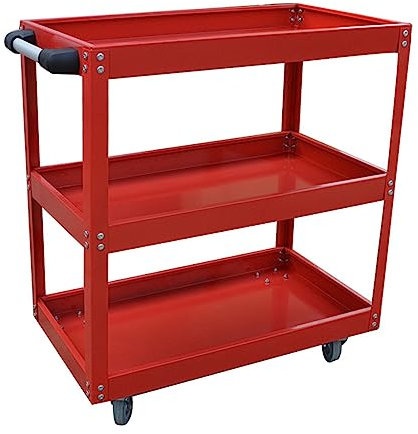 Red Tool Trolley Tools Storage Cart, 3 Tiers Heavy Duty Workshop Garage Trolleys with Four Casters, Mechanics Tool Storage Service Carts w/Pushing Handle
