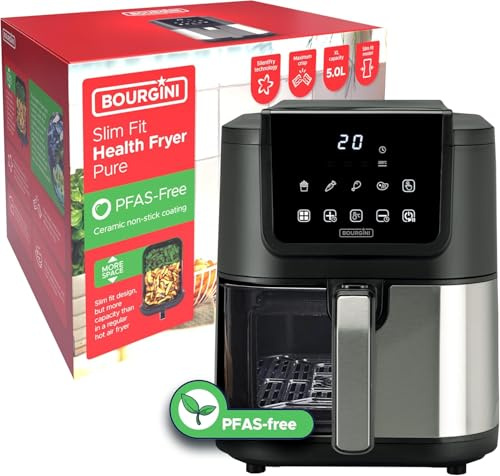 BOURGINI Pro Keramik Luftfritteuse, PFASfrei, C6, PFHxA, PTFE, PFOA und BPA, 5 Liter, 35% mehr Slim, 1500W
