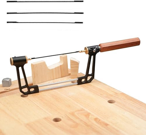 Sierra de calar, sierra de mano profesional resistente de 6 pulgadas con marco de hoja y 3 cuchillas de repuesto (15T/18T/24T), herramienta manual de corte multidireccional para trabajos en madera