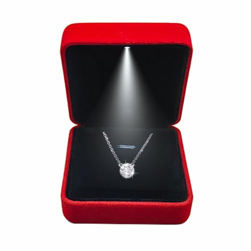 GBYAN Pendant Necklace Box with LED Light, Necklace Gift Box Velvet Jewelry Display Case for Proposal Engagement Wedding and Birthday,Red