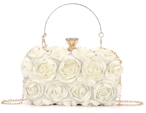EVEOUT Clutch de Flores de Satén para Mujer Elegante Carteras de mano Flor Rosa de Novia Bolsos bandolera de Noche Flor para Prom Boda Fiesta