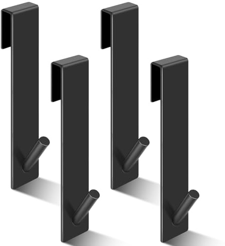 4 Pezzi Gancio Doccia con Imbottitura Protezione, 17.8cm Ganci Asciugamani Senza Perforazione, Appendino Accappatoio Acciaio Inox per Bagno, Strumenti Sospensione per Parete Vetro Porta Doccia (Nero)