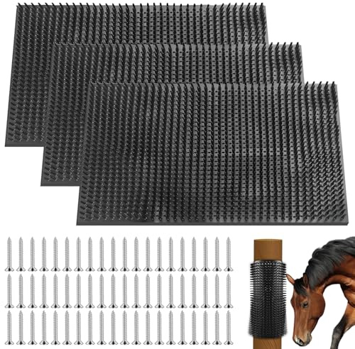 3 stycken 360 x 300 mm skrapborste hästborste, klösmatta häst med 60 pinnar komplett massageborstset lindrar klåda, koborste för hästar, nötkreatur, getar, får (svart)