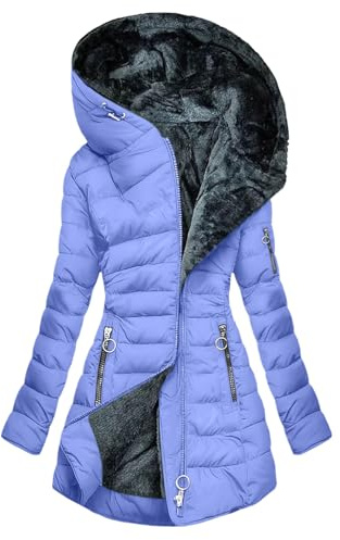 YBEBEWE Winter Coats for Women UK Quilted Down Longline Puffer Parka Coat Fleece Lined Waterproof Jacket with Fur Hood Autumn Winter Plus Size Trench Coat Warm Outwear
