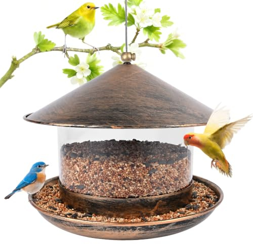 Mangeoire pour Oiseaux - Mangeoire en métal à Suspendre - Toit résistant aux intempéries - Facile à Observer - Mangeoire pour Oiseaux - Pas d'accumulation d'eau - Bronze