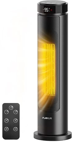 FLANUR Electric Heater for Home, Energy Efficient Space Room Heater, 60cm Tower Fan Heater, 70° Oscillation, 12H Timer, Overheating & Tip-Over Protection, Black, 1 Pack + 3 Modes