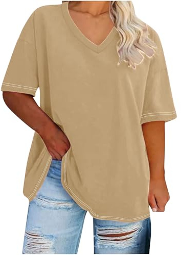 Tee Shirt Femme Oversize T Shirt à Manches Courtes Vêtements Long Vetement de Sport Habit Ete Haut Grande Taille Teeshirt Ample Tee-Shirt Col V Tshirt