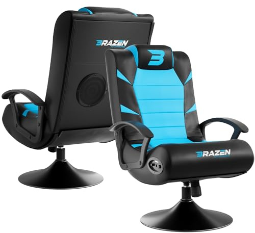 BraZen Kids Gaming Chairs for Kids Gaming Chair with Speakers Subwoofer Bluetooth Compatible All Games Consoles Small Junior Foldable Rocker Video Games Chairs Speakers British Brand Pride – Blue