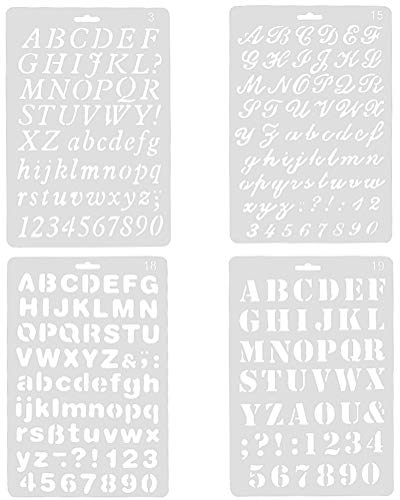 YXHZVON 4 Stück Buchstaben Schablone, Zahlen Alphabet Malschablonen Wiederverwendbare Kunststoff Dekorative Template für DIY Bullet Journal Notizbuch Fotoalbum Sammelalbum