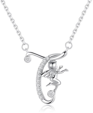 VIKI LYNN Collier Initiale pour Femme en Argent Sterling 925 Alphabets Lettre T et Collier Ange