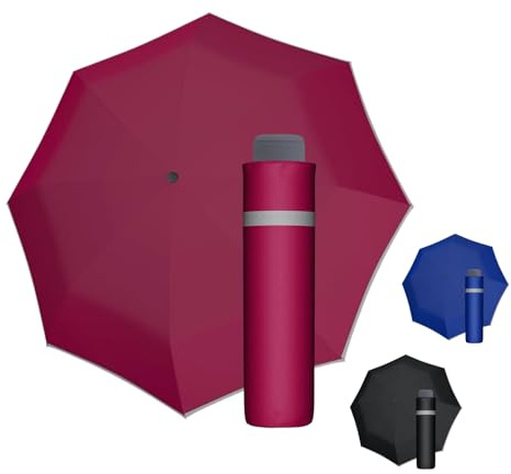 Doppler Regenschirm Mini Light Up Reflex in pink I Regenschirm mit reflektierendem Rand I Handöffner Taschenregenschirm I Mini Schirm mit Schirmtasche I Leichter Taschenschirm für unterwegs