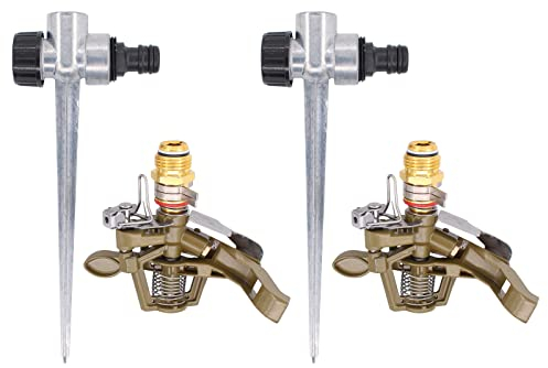 Doo Engy Sprinkler Garten Rasensprenger große Flächen Impulsregner Rasen Sprenger Regner Kreisregner 360° mit Erdspieß für alle handelsüblichen Gartenschläuche Gartenbewässerung Bewässerung