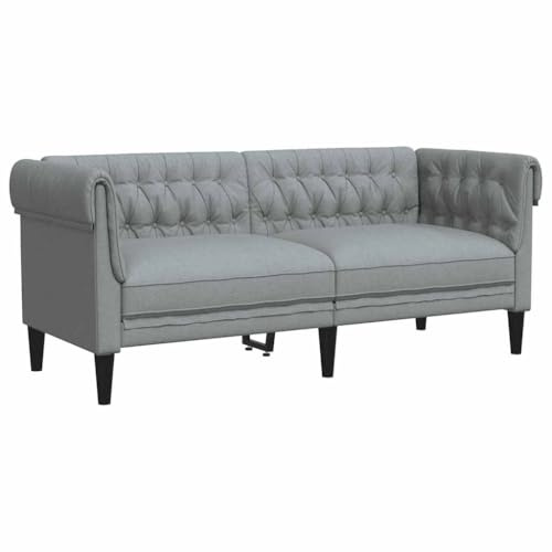 vidaXL Canapé Chesterfield 2 Places, Chaise avec Accoudoirs et Dossier, Siège avec Pieds, Fauteuil TV de Salon, Moderne, Gris Clair Tissu